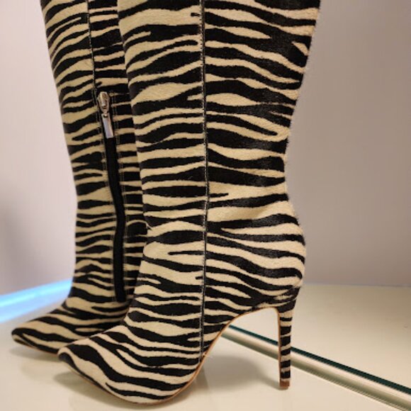 AQUA Zebra Print Calf Hair High Heel Boots - Picture 3 of 8
